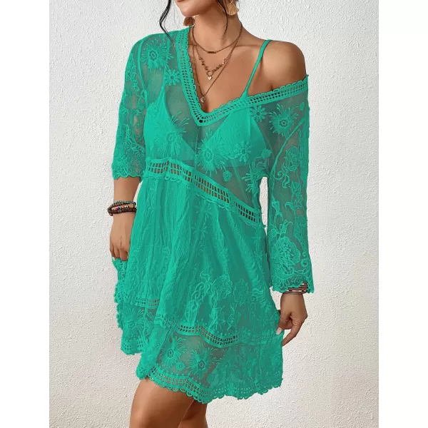 Bsubseach Women Lace Embroidered Swimsuit Cover Up Hollow Out Beach Dress Bikini Coverup