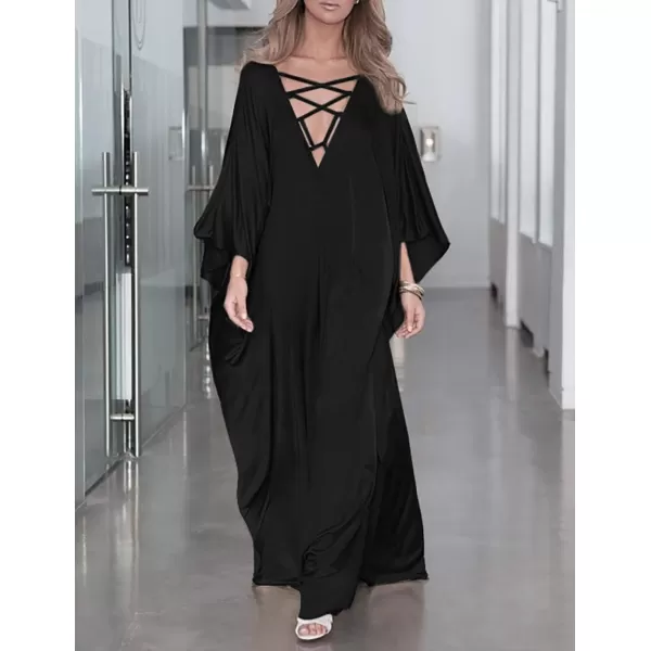 Bsubseach Women Lace Up V Neck Bikini Swimsuit Cover Up Batwing Sleeve Satin Beach Dress