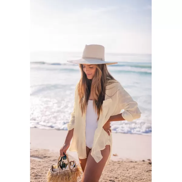 Bsubseach Women Long Sleeve Beach Shirt Blouses Bathing Suit Cover Up Button Down Collar
