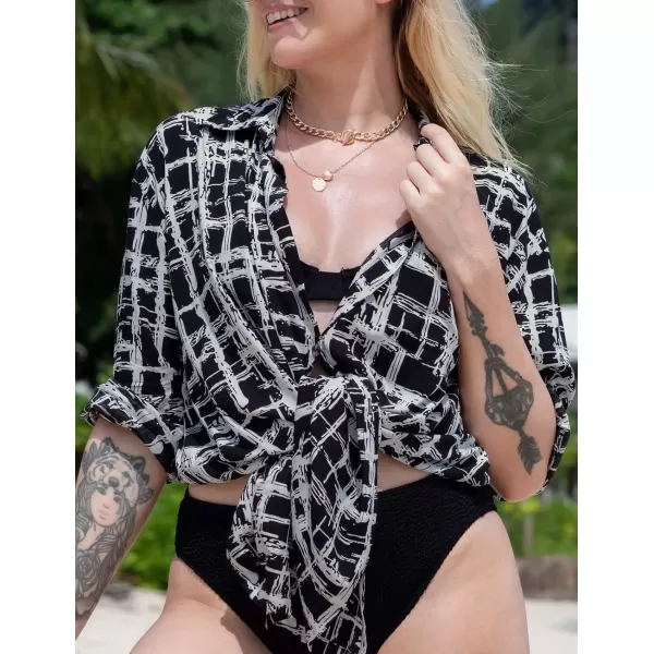 Bsubseach Women Long Sleeve Beach Shirt Blouses Bathing Suit Cover Up Button Down Collar