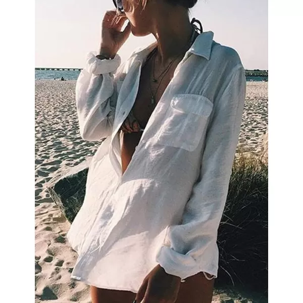Bsubseach Women Long Sleeve Beach Shirt Blouses Bathing Suit Cover Up Button Down Collar