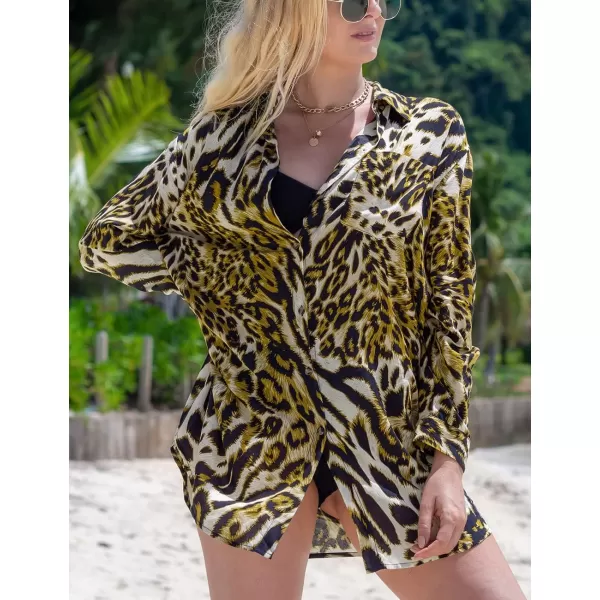 Bsubseach Women Long Sleeve Beach Shirt Blouses Bathing Suit Cover Up Button Down Collar