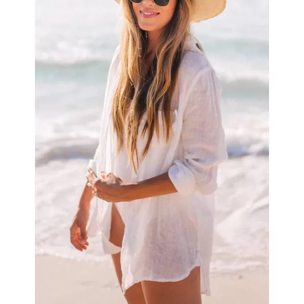Bsubseach Women Long Sleeve Beach Shirt Blouses Bathing Suit Cover Up Button Down Collar