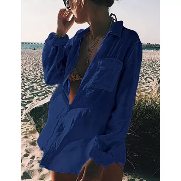Bsubseach Women Long Sleeve Beach Shirt Blouses Bathing Suit Cover Up Button Down Collar