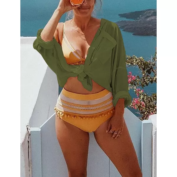 Bsubseach Women Long Sleeve Beach Shirt Blouses Bathing Suit Cover Up Button Down Collar