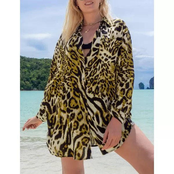 Bsubseach Women Long Sleeve Beach Shirt Blouses Bathing Suit Cover Up Button Down Collar