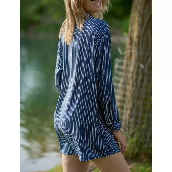Bsubseach Women Long Sleeve Beach Shirt Blouses Bathing Suit Cover Up Button Down Collar