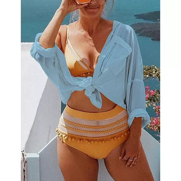 Bsubseach Women Long Sleeve Beach Shirt Blouses Bathing Suit Cover Up Button Down Collar