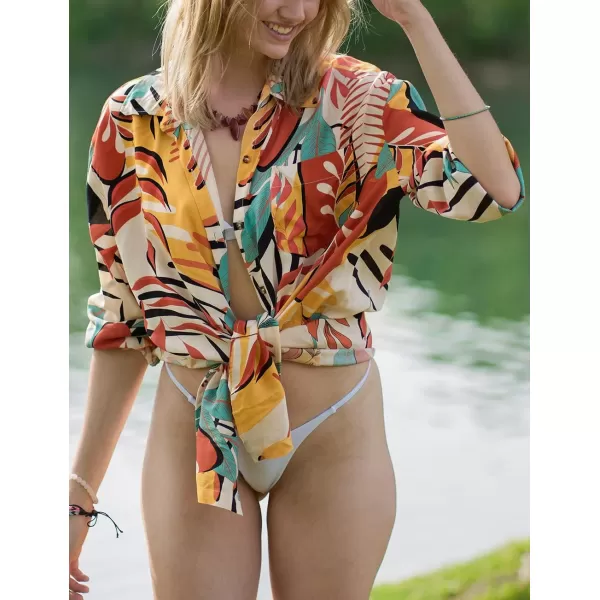 Bsubseach Women Long Sleeve Beach Shirt Blouses Bathing Suit Cover Up Button Down Collar