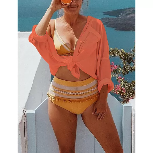 Bsubseach Women Long Sleeve Beach Shirt Blouses Bathing Suit Cover Up Button Down Collar