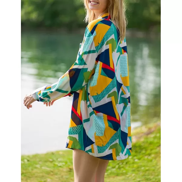 Bsubseach Women Long Sleeve Beach Shirt Blouses Bathing Suit Cover Up Button Down Collar