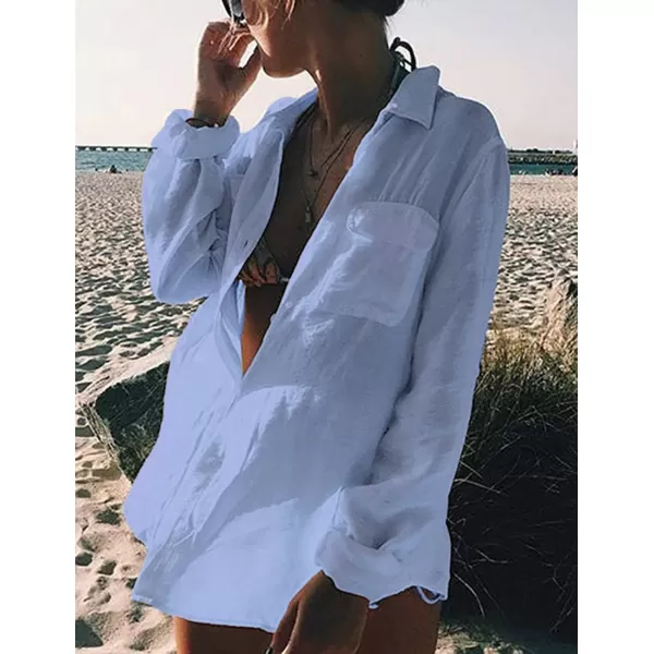 Bsubseach Women Long Sleeve Beach Shirt Blouses Bathing Suit Cover Up Button Down Collar