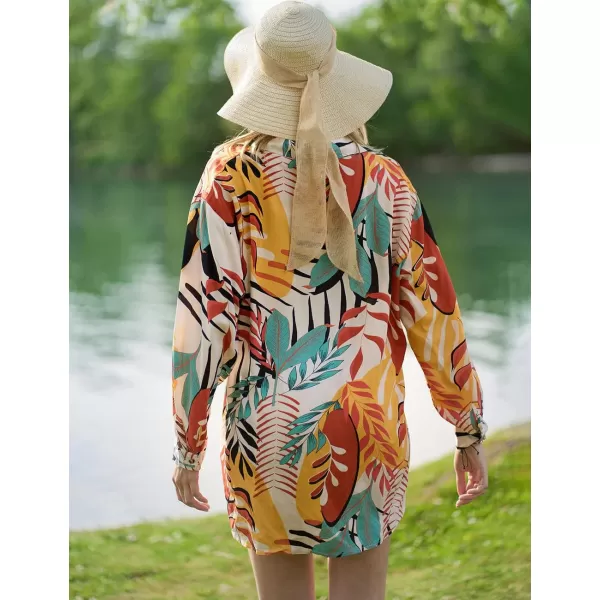 Bsubseach Women Long Sleeve Beach Shirt Blouses Bathing Suit Cover Up Button Down Collar