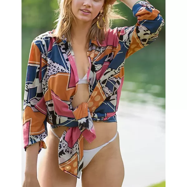 Bsubseach Women Long Sleeve Beach Shirt Blouses Bathing Suit Cover Up Button Down Collar