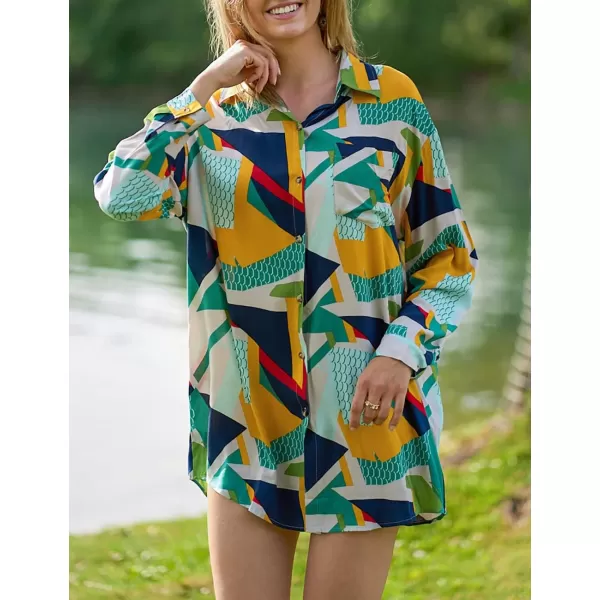 Bsubseach Women Long Sleeve Beach Shirt Blouses Bathing Suit Cover Up Button Down Collar