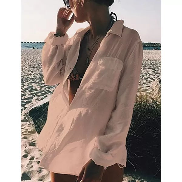 Bsubseach Women Long Sleeve Beach Shirt Blouses Bathing Suit Cover Up Button Down Collar