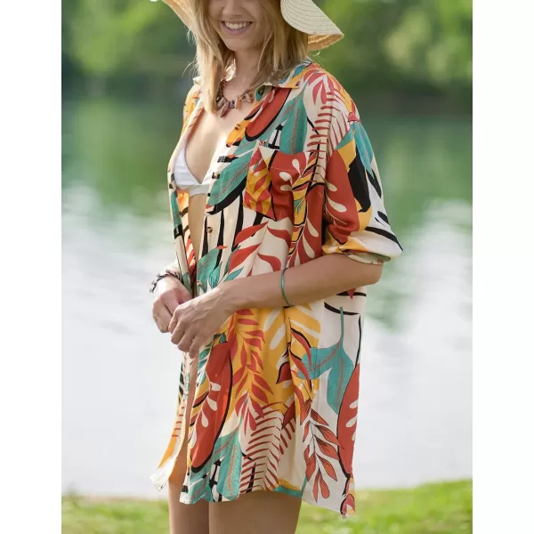 Bsubseach Women Long Sleeve Beach Shirt Blouses Bathing Suit Cover Up Button Down Collar