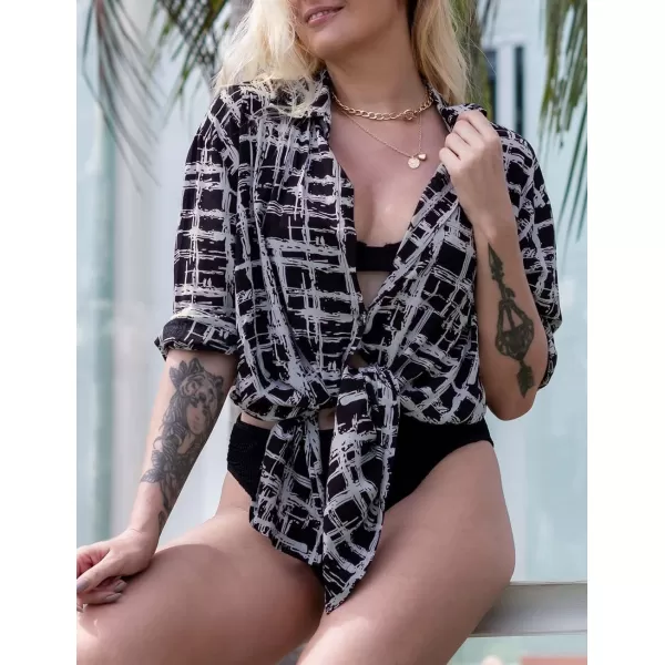 Bsubseach Women Long Sleeve Beach Shirt Blouses Bathing Suit Cover Up Button Down Collar