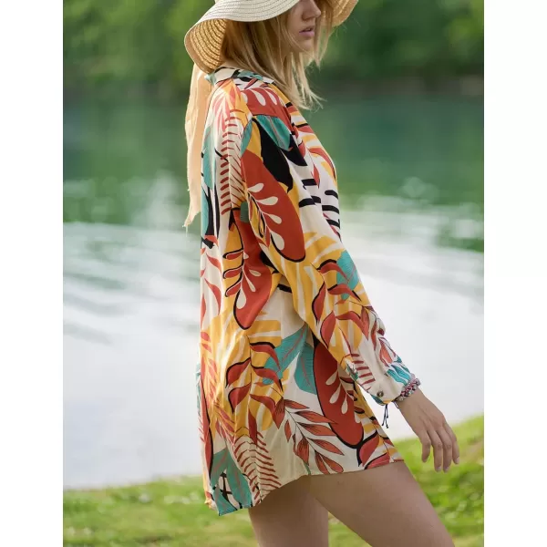Bsubseach Women Long Sleeve Beach Shirt Blouses Bathing Suit Cover Up Button Down Collar