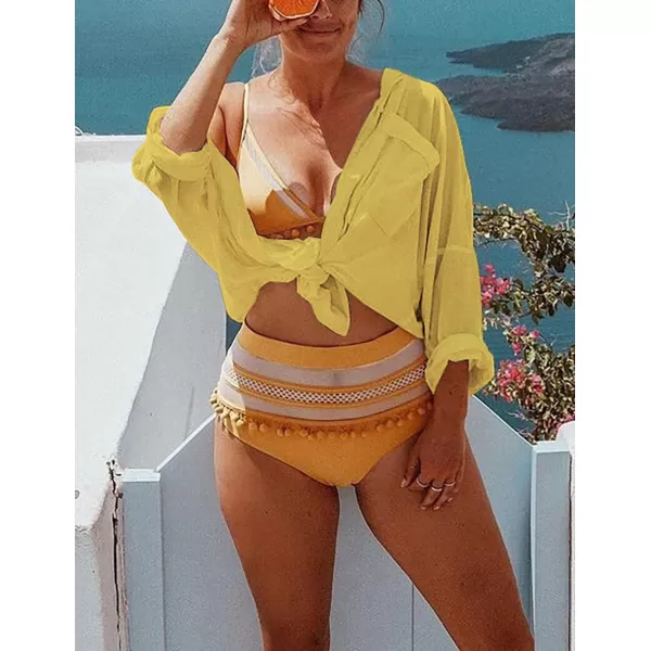Bsubseach Women Long Sleeve Beach Shirt Blouses Bathing Suit Cover Up Button Down Collar