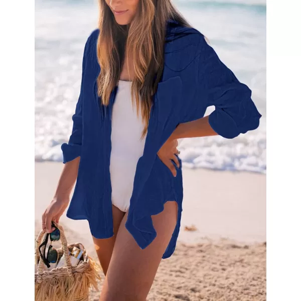 Bsubseach Women Long Sleeve Beach Shirt Blouses Bathing Suit Cover Up Button Down Collar
