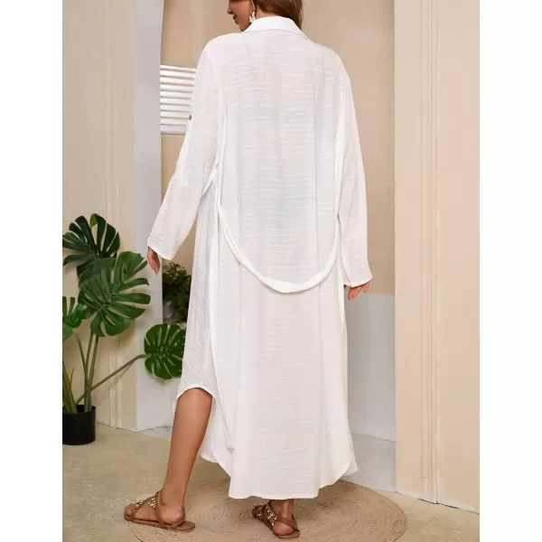 Bsubseach Women Long Swimsuit Cover Up Button Down Shirt Dress Beach Cover Up with Drawstring