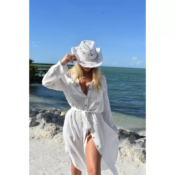 Bsubseach Women Long Swimsuit Cover Up Button Down Shirt Dress Beach Cover Up with Drawstring