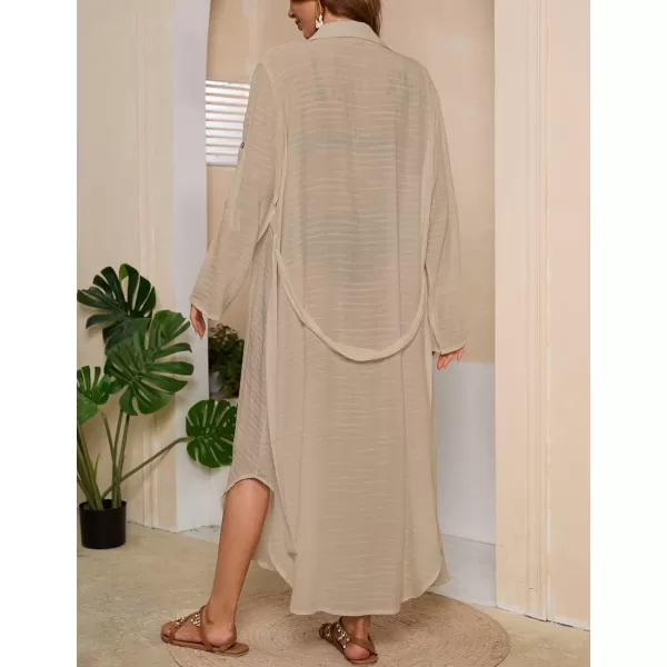 Bsubseach Women Long Swimsuit Cover Up Button Down Shirt Dress Beach Cover Up with Drawstring