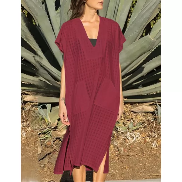 Bsubseach Women Plaid Swimsuit Cover Up V Neck Kaftan Dresses Caftan Maxi Dress