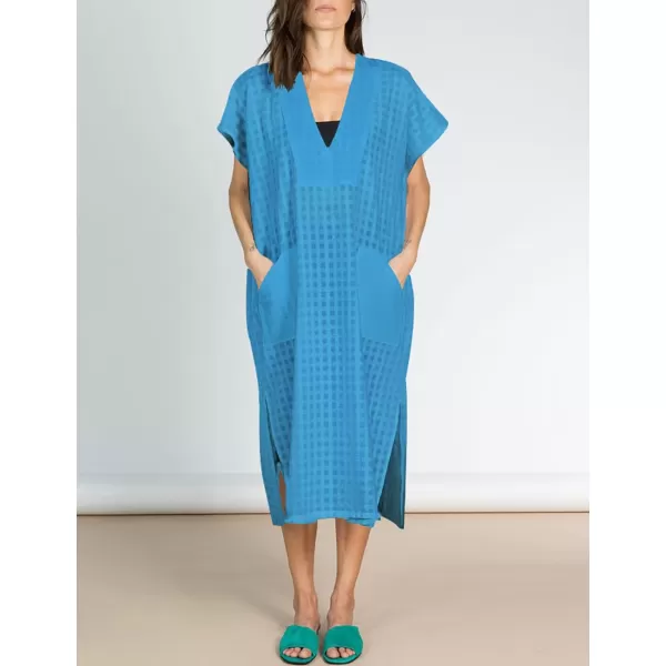 Bsubseach Women Plaid Swimsuit Cover Up V Neck Kaftan Dresses Caftan Maxi Dress