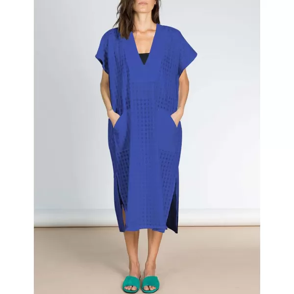 Bsubseach Women Plaid Swimsuit Cover Up V Neck Kaftan Dresses Caftan Maxi Dress
