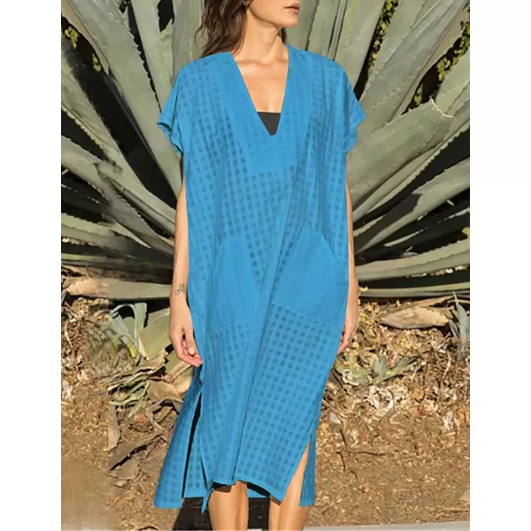 Bsubseach Women Plaid Swimsuit Cover Up V Neck Kaftan Dresses Caftan Maxi Dress