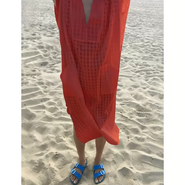Bsubseach Women Plaid Swimsuit Cover Up V Neck Kaftan Dresses Caftan Maxi Dress