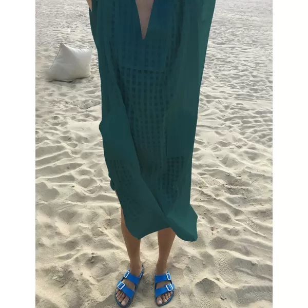 Bsubseach Women Plaid Swimsuit Cover Up V Neck Kaftan Dresses Caftan Maxi Dress
