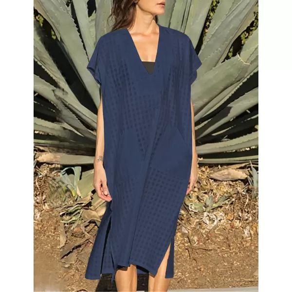 Bsubseach Women Plaid Swimsuit Cover Up V Neck Kaftan Dresses Caftan Maxi Dress