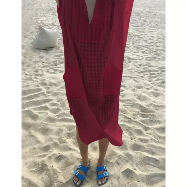 Bsubseach Women Plaid Swimsuit Cover Up V Neck Kaftan Dresses Caftan Maxi Dress