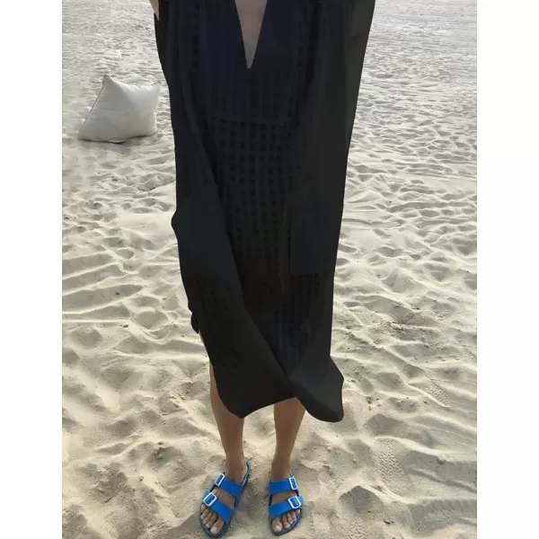 Bsubseach Women Plaid Swimsuit Cover Up V Neck Kaftan Dresses Caftan Maxi Dress