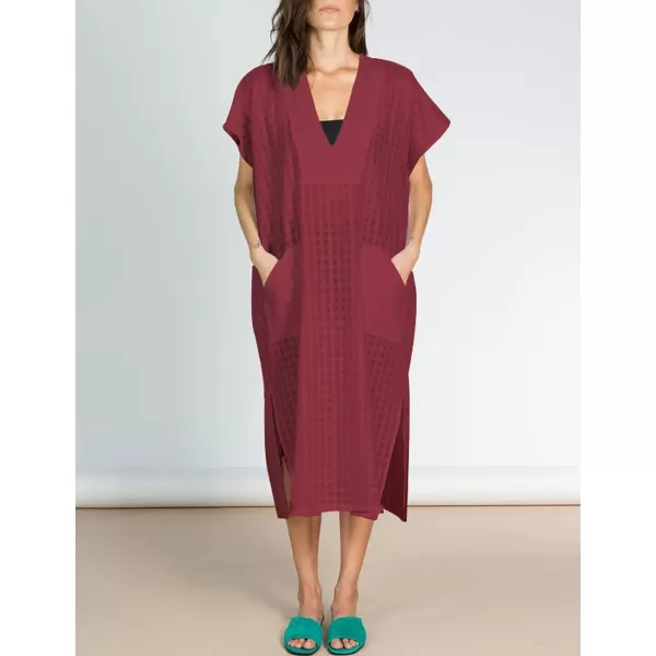 Bsubseach Women Plaid Swimsuit Cover Up V Neck Kaftan Dresses Caftan Maxi Dress
