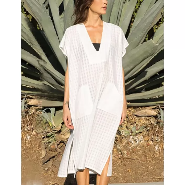 Bsubseach Women Plaid Swimsuit Cover Up V Neck Kaftan Dresses Caftan Maxi Dress