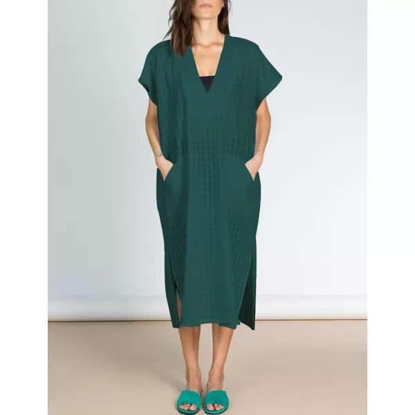 Bsubseach Women Plaid Swimsuit Cover Up V Neck Kaftan Dresses Caftan Maxi Dress
