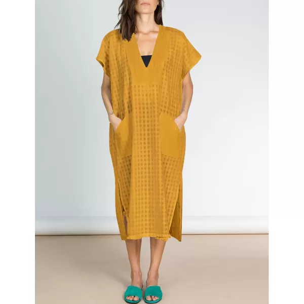 Bsubseach Women Plaid Swimsuit Cover Up V Neck Kaftan Dresses Caftan Maxi Dress