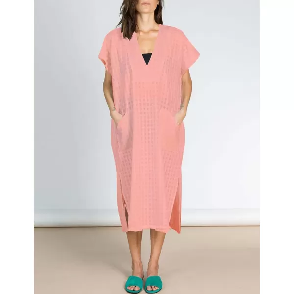 Bsubseach Women Plaid Swimsuit Cover Up V Neck Kaftan Dresses Caftan Maxi Dress