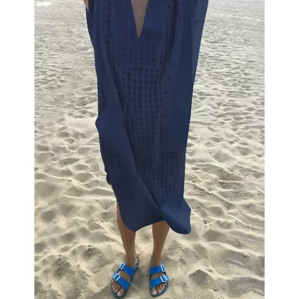 Bsubseach Women Plaid Swimsuit Cover Up V Neck Kaftan Dresses Caftan Maxi Dress