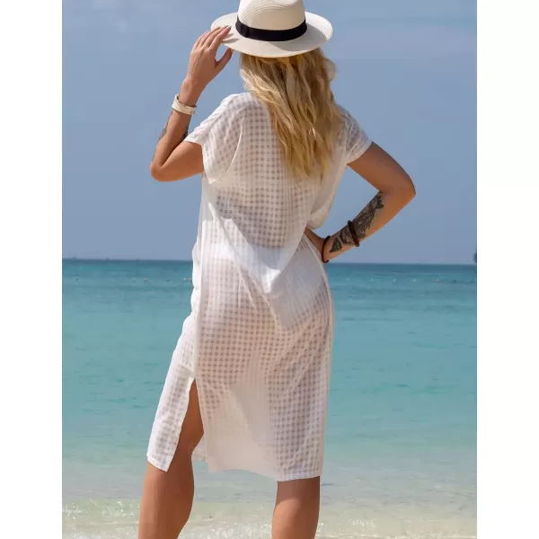Bsubseach Women Plaid Swimsuit Cover Up V Neck Kaftan Dresses Caftan Maxi Dress
