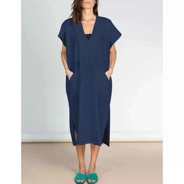 Bsubseach Women Plaid Swimsuit Cover Up V Neck Kaftan Dresses Caftan Maxi Dress
