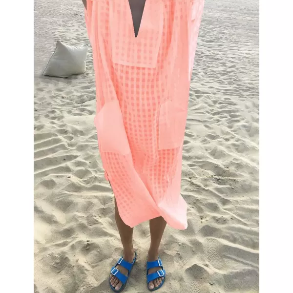 Bsubseach Women Plaid Swimsuit Cover Up V Neck Kaftan Dresses Caftan Maxi Dress