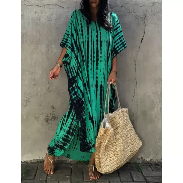 Bsubseach Women Print Beach Kaftan Dress Short Sleeve Plus Size Bathing Suit Cover Ups