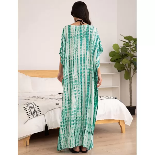 Bsubseach Women Print Beach Kaftan Dress Short Sleeve Plus Size Bathing Suit Cover Ups