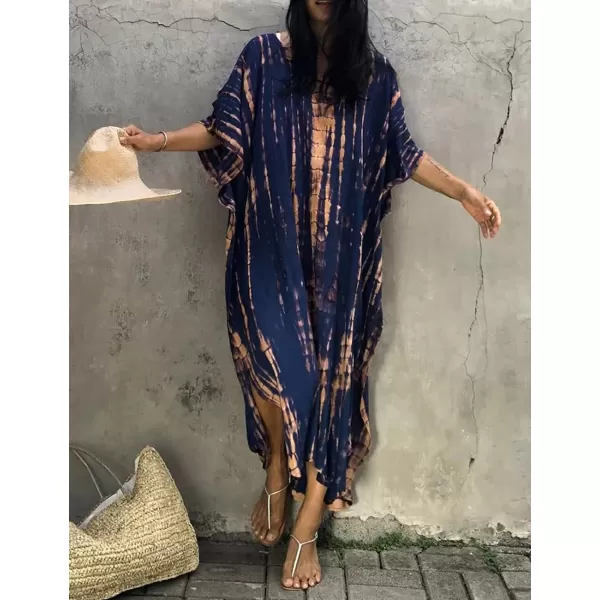Bsubseach Women Print Beach Kaftan Dress Short Sleeve Plus Size Bathing Suit Cover Ups