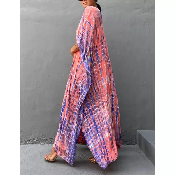 Bsubseach Women Print Beach Kaftan Dress Short Sleeve Plus Size Bathing Suit Cover Ups